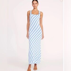 STAUD Sky Blue and White Diagonal Stripe Maxi Dress